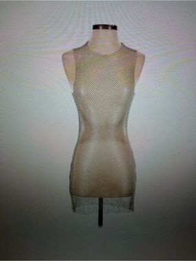 DA VEAMOR Sleeveless Fishnet Tunic Top in Neutral SILVER,one size, NWT